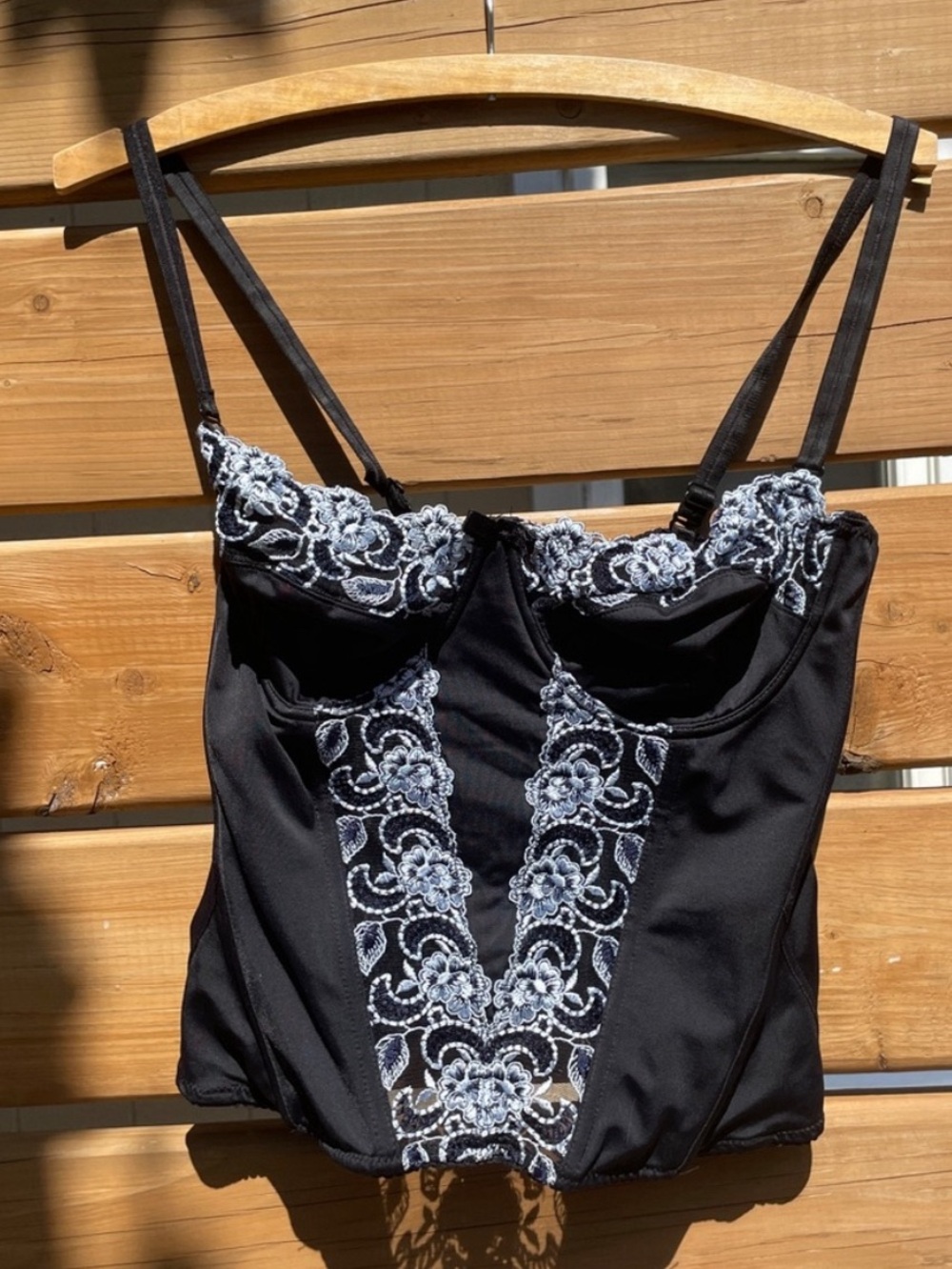 Vintage Labreda Black Mesh Corset Top Silver and Navy Blue Lace Bustier Y2K